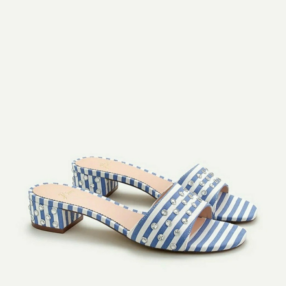 NWOB J.Crew Florence Block-Heel Mules in Stripe 7.5